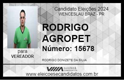 Candidato RODRIGO AGROPET 2024 - WENCESLAU BRAZ - Eleições