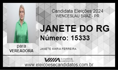 Candidato JANETE DO RG 2024 - WENCESLAU BRAZ - Eleições