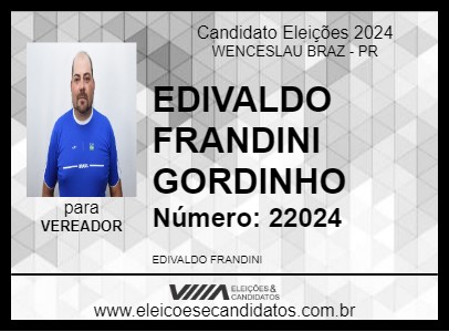 Candidato EDIVALDO FRANDINI GORDINHO 2024 - WENCESLAU BRAZ - Eleições