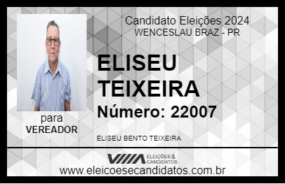 Candidato ELISEU TEIXEIRA 2024 - WENCESLAU BRAZ - Eleições