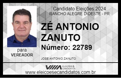 Candidato ZÉ ANTONIO ZANUTO 2024 - RANCHO ALEGRE D\OESTE - Eleições