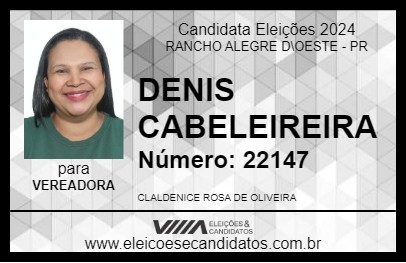 Candidato DENIS CABELEIREIRA 2024 - RANCHO ALEGRE D\OESTE - Eleições