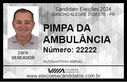 Candidato PIMPA DA AMBULÂNCIA 2024 - RANCHO ALEGRE D\OESTE - Eleições