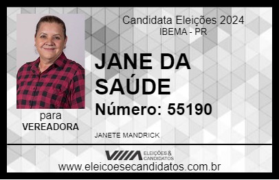 Candidato JANE DA SAÚDE 2024 - IBEMA - Eleições