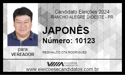 Candidato JAPONÊS 2024 - RANCHO ALEGRE D\OESTE - Eleições