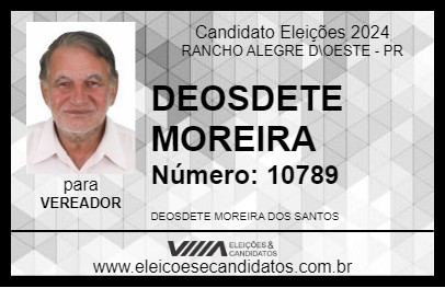 Candidato DEOSDETE MOREIRA 2024 - RANCHO ALEGRE D\OESTE - Eleições