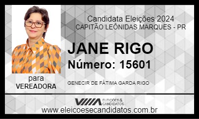 Candidato JANE RIGO 2024 - CAPITÃO LEÔNIDAS MARQUES - Eleições