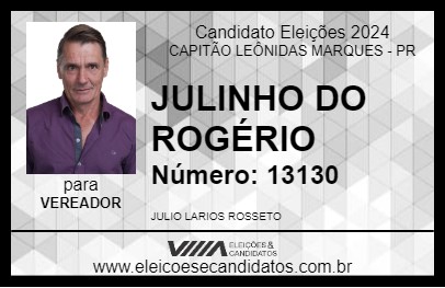 Candidato JULINHO DO ROGÉRIO 2024 - CAPITÃO LEÔNIDAS MARQUES - Eleições