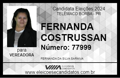 Candidato FERNANDA COSTRUSSAN 2024 - TELÊMACO BORBA - Eleições