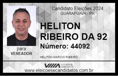 Candidato HELITON RIBEIRO DA 92 2024 - GUARAPUAVA - Eleições