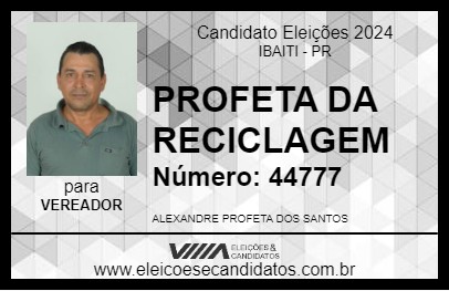 Candidato PROFETA DA RECICLAGEM 2024 - IBAITI - Eleições