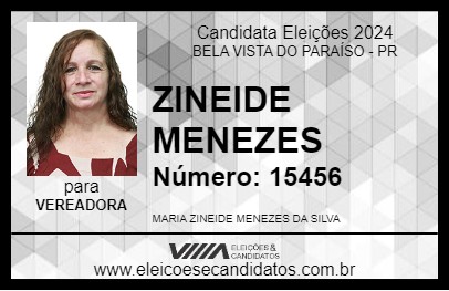 Candidato ZINEIDE MENEZES 2024 - BELA VISTA DO PARAÍSO - Eleições