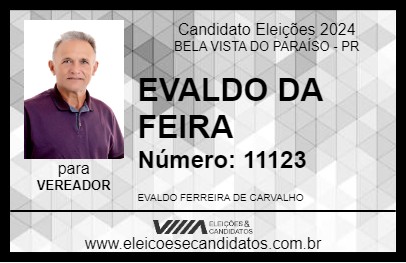 Candidato EVALDO DA FEIRA 2024 - BELA VISTA DO PARAÍSO - Eleições