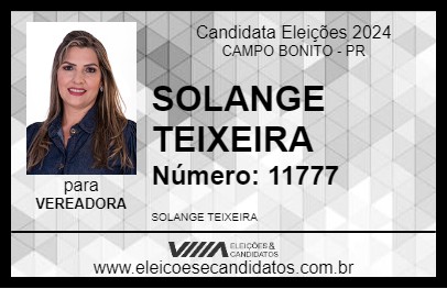 Candidato SOLANGE TEIXEIRA 2024 - CAMPO BONITO - Eleições