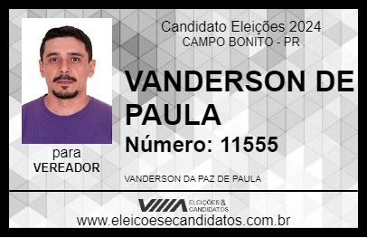 Candidato VANDERSON DE PAULA 2024 - CAMPO BONITO - Eleições