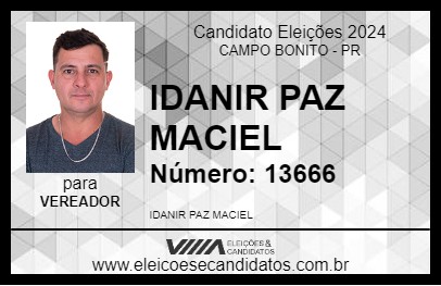 Candidato IDANIR PAZ MACIEL 2024 - CAMPO BONITO - Eleições