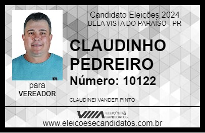 Candidato CLAUDINHO PEDREIRO 2024 - BELA VISTA DO PARAÍSO - Eleições