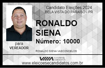 Candidato RONALDO SIENA 2024 - BELA VISTA DO PARAÍSO - Eleições