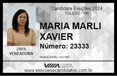 Candidato MARIA MARLI XAVIER 2024 - TOLEDO - Eleições