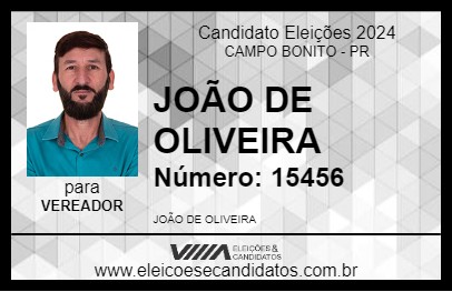 Candidato JOÃO DE OLIVEIRA 2024 - CAMPO BONITO - Eleições