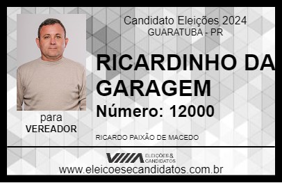 Candidato RICARDINHO DA GARAGEM 2024 - GUARATUBA - Eleições