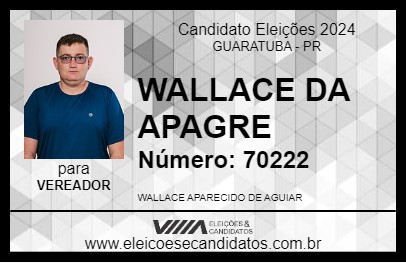 Candidato WALLACE DA APAGRE 2024 - GUARATUBA - Eleições