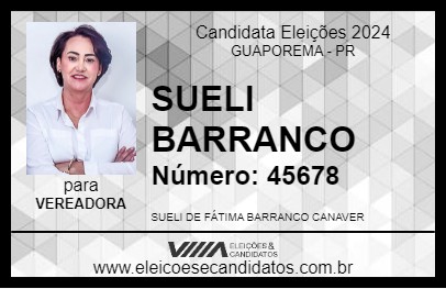 Candidato SUELI BARRANCO 2024 - GUAPOREMA - Eleições