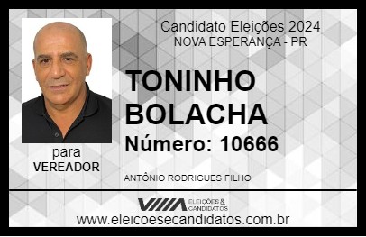 Candidato TONINHO BOLACHA 2024 - NOVA ESPERANÇA - Eleições