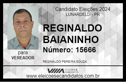 Candidato REGINALDO BAIANINHO 2024 - LUNARDELLI - Eleições