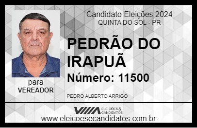 Candidato PEDRÃO DO IRAPUÃ 2024 - QUINTA DO SOL - Eleições