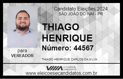 Candidato THIAGO HENRIQUE 2024 - SÃO JOÃO DO IVAÍ - Eleições