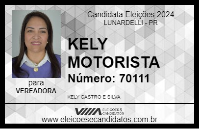 Candidato KELY MOTORISTA 2024 - LUNARDELLI - Eleições