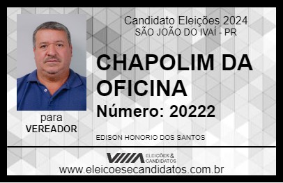 Candidato CHAPOLIM DA OFICINA 2024 - SÃO JOÃO DO IVAÍ - Eleições