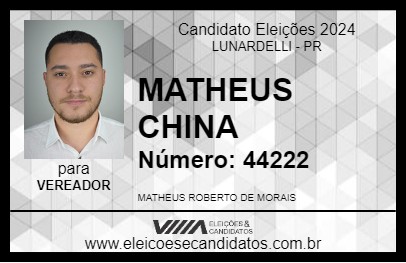 Candidato MATHEUS CHINA 2024 - LUNARDELLI - Eleições