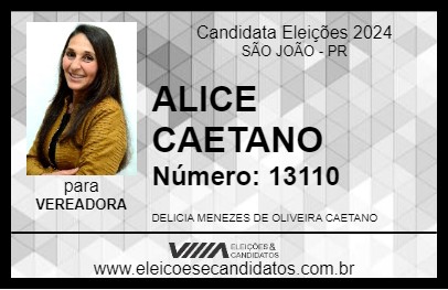 Candidato ALICE CAETANO 2024 - SÃO JOÃO - Eleições