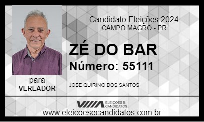 Candidato ZÉ DO BAR 2024 - CAMPO MAGRO - Eleições