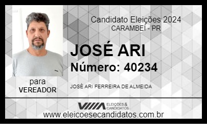 Candidato JOSÉ ARI 2024 - CARAMBEÍ - Eleições