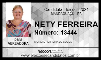 Candidato NETY FERREIRA 2024 - MANDAGUAÇU - Eleições