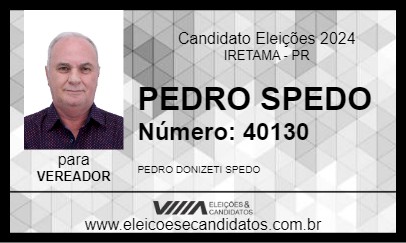 Candidato PEDRO SPEDO 2024 - IRETAMA - Eleições