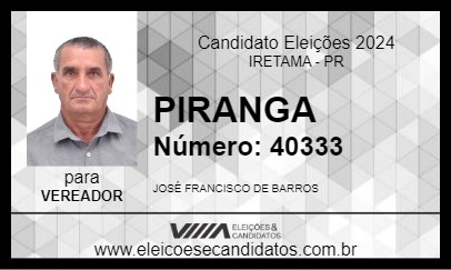 Candidato PIRANGA 2024 - IRETAMA - Eleições