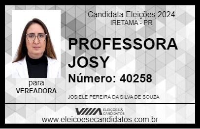 Candidato PROFESSORA JOSY 2024 - IRETAMA - Eleições