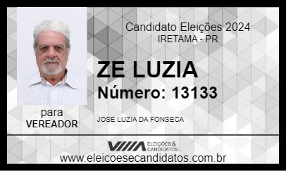 Candidato ZE LUZIA 2024 - IRETAMA - Eleições