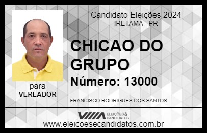 Candidato CHICAO DO GRUPO 2024 - IRETAMA - Eleições