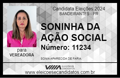 Candidato SONINHA FARIA 2024 - BANDEIRANTES - Eleições