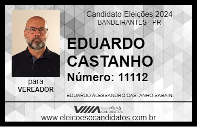 Candidato EDUARDO CASTANHO 2024 - BANDEIRANTES - Eleições