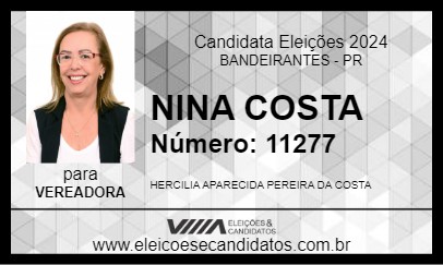 Candidato NINA COSTA 2024 - BANDEIRANTES - Eleições