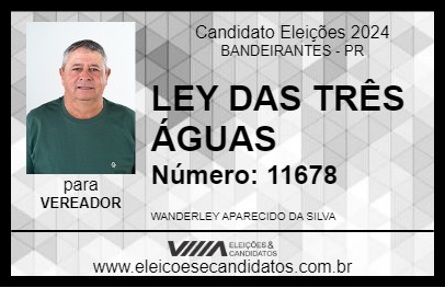 Candidato LEY DAS TRÊS ÁGUAS 2024 - BANDEIRANTES - Eleições