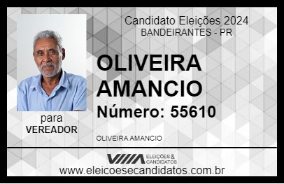 Candidato OLIVEIRA AMANCIO 2024 - BANDEIRANTES - Eleições