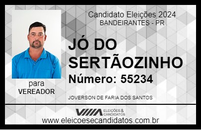 Candidato JÓ DO SERTÃOZINHO 2024 - BANDEIRANTES - Eleições