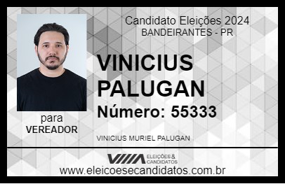 Candidato VINICIUS PALUGAN 2024 - BANDEIRANTES - Eleições